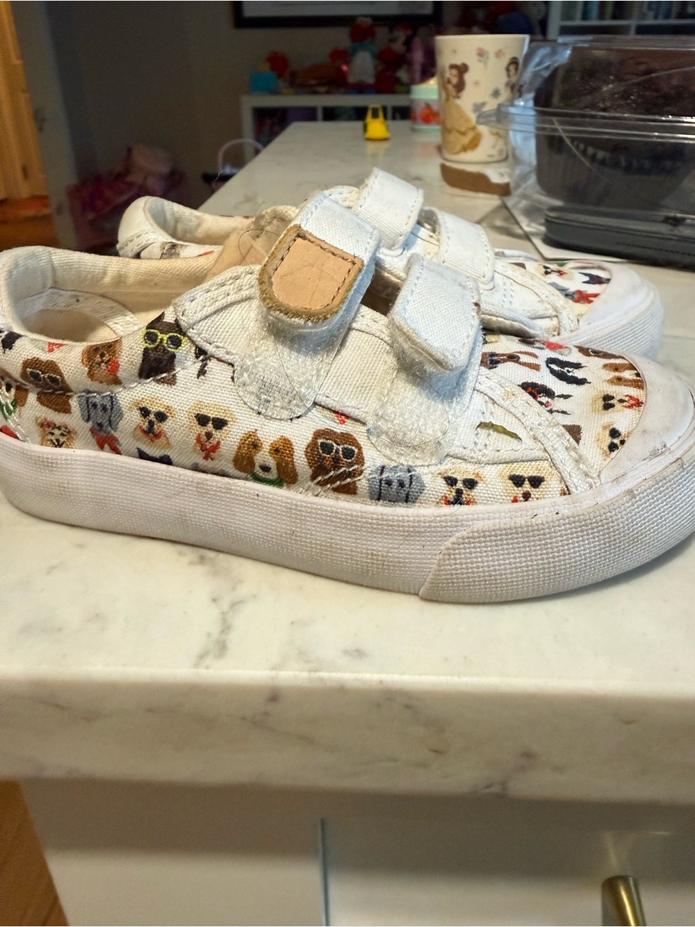 Rifle Paper Co. White Canvas Kids Sneakers with Multicolor Dog Print
